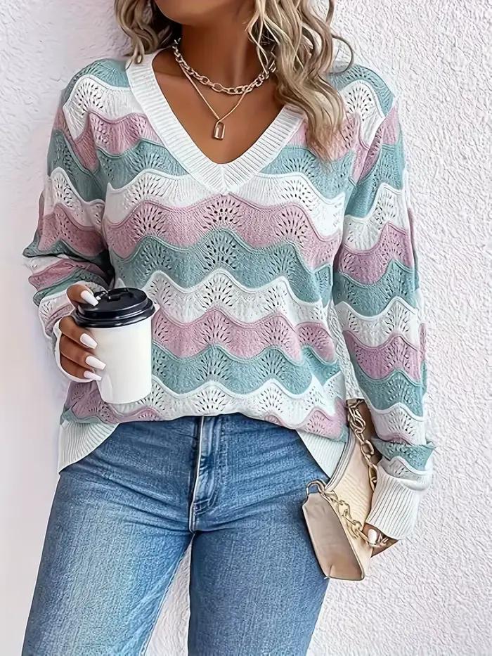 Mode féminine grande taille européenne et américaine : Pull en tricot sexy à col en V avec découpes 