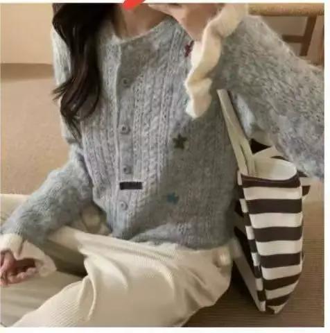 Mohair tricoté pull fille Style pull veste à la main fleur à volants bord tricot 2025 nouveau