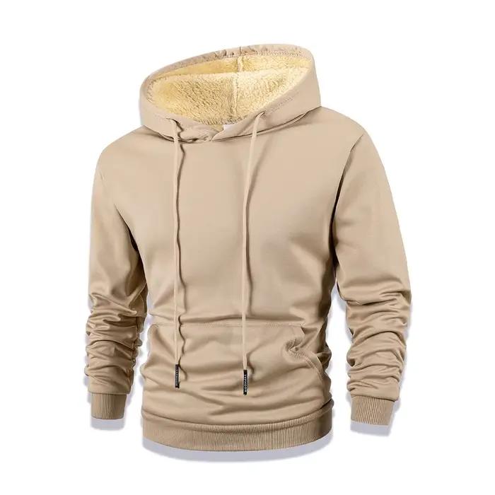 Hommes nouveau hiver chaud polaire doublé à capuche épais col rond solide basique pull sweat thermiq