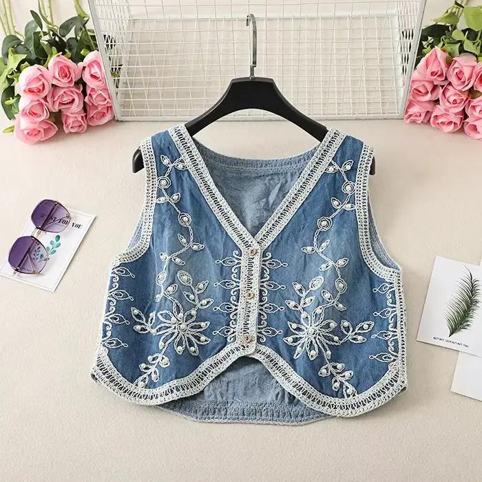 Boho Queens 2025 bohème broderie florale jarretelle gilet frange veste Cowgirl gland gilet Denim gil