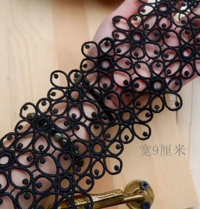 Ruban de dentelle brodé noir et blanc, 1 mètre, 9cm de largeur, dentelle bilatérale, filet, garnitur