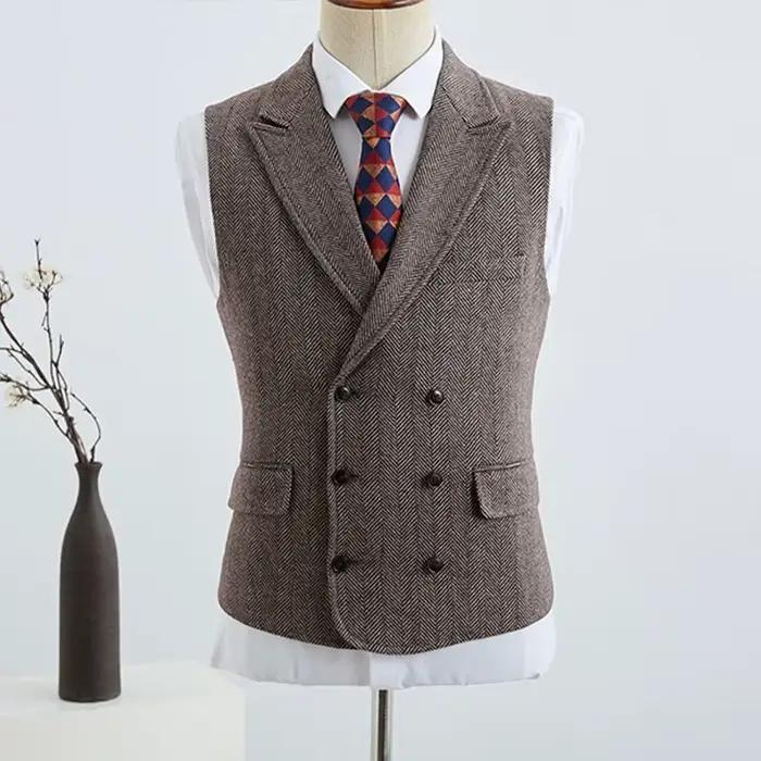 Gilet Slim en laine de Style britannique européen et américain, nouveau gilet marron à Double bouton