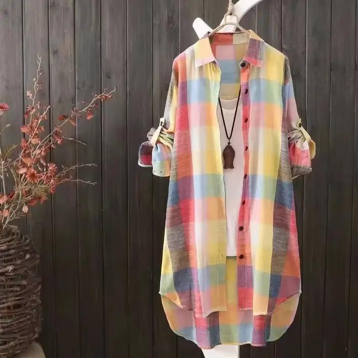 Chemise en coton à carreaux pour femmes, chemisier Chic pour femmes, chemisiers élégants et pour jeu