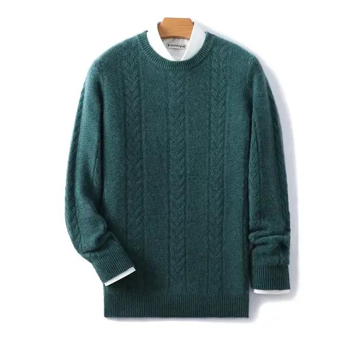 Pull en laine mérinos pour homme, col rond, épais, doux, chaud, décontracté, couleur unie, tricoté, nouvelle collection automne hiver 100%