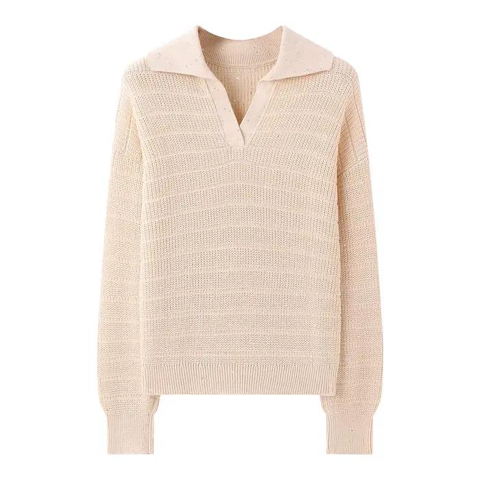 Pull en tricot col en v pour femme