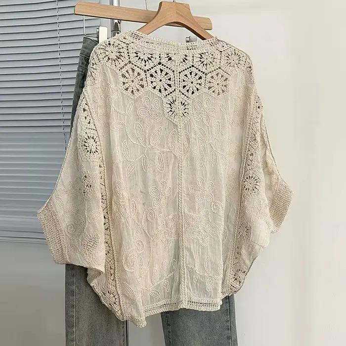 Cardigan en crochet bohème - Couverture en dentelle florale et géométrique romantique pour les vacances et le quotidien