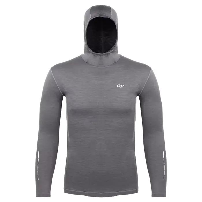 Sweat à capuche gris en laine mérinos