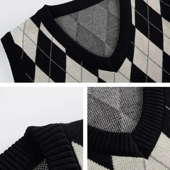 Argyle-Pull rétro à col en V pour femmes