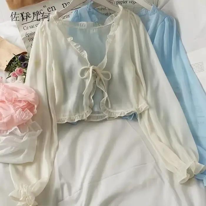 2025 Cardigan chemise femmes mince décontracté dentelle arc été Protection solaire vêtements
