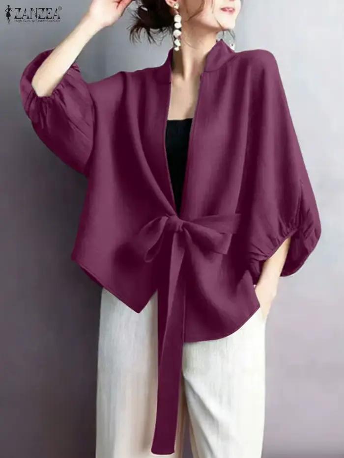 2025 ZANZEA élégant col en V lanterne manches Cardigan chemise automne haut pour femme