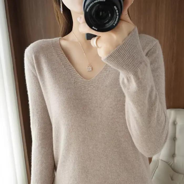 Pull en cachemire à col en V pour femme