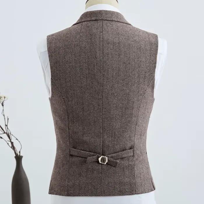 Gilet marron en laine et polyester style anglais rétro italien pour hommes automne hiver banquets