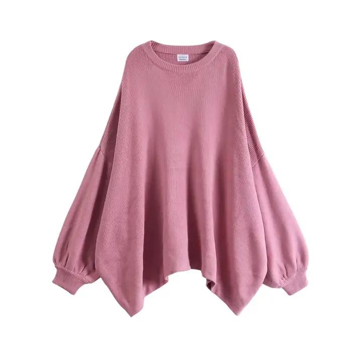 LANMREM 2025 printemps nouvelle mode couleur unie col rond pull manches chauve-souris longue tricot