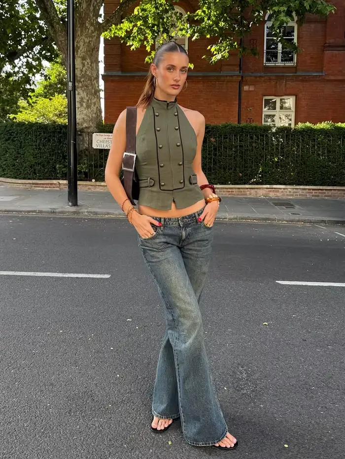 Gilet militaire style halter pour femme