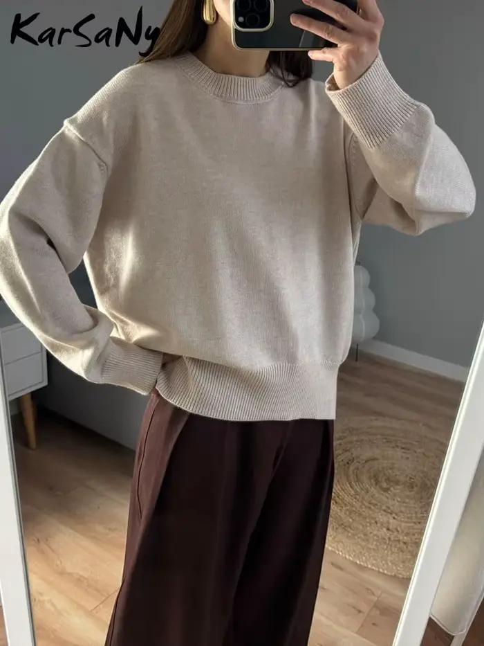 Chandails de base épais femmes 2025 automne surdimensionné bleu Royal tricoté pull ample chaud col rond