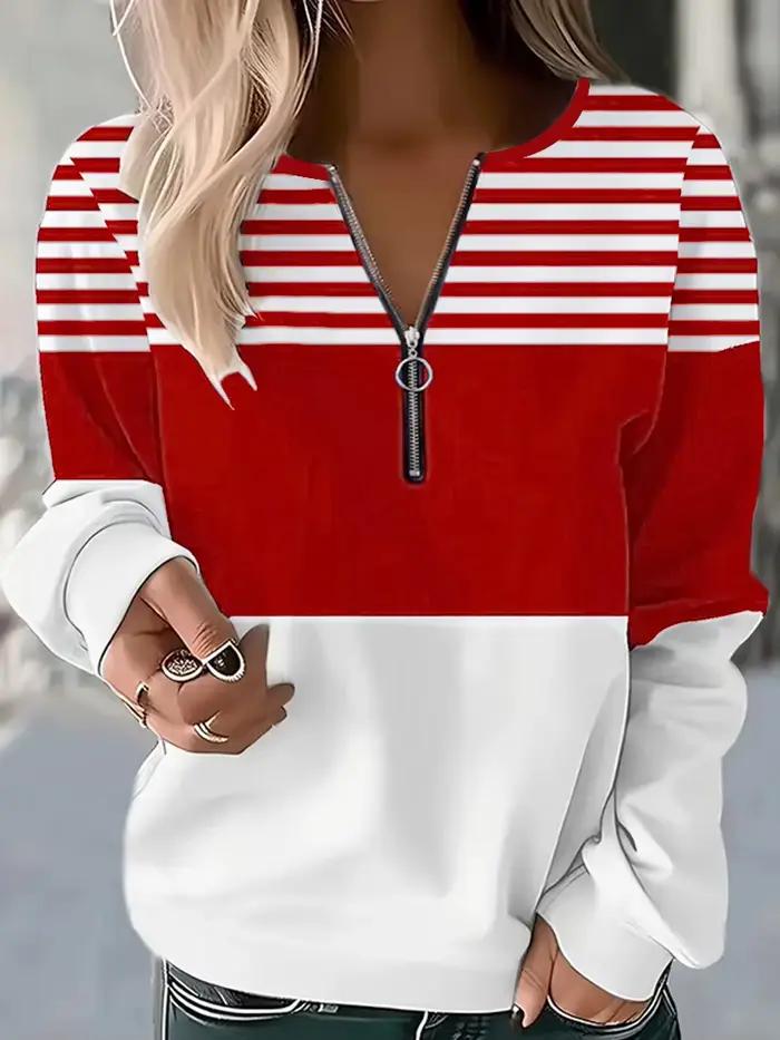 Pull femme quart zippé à rayures