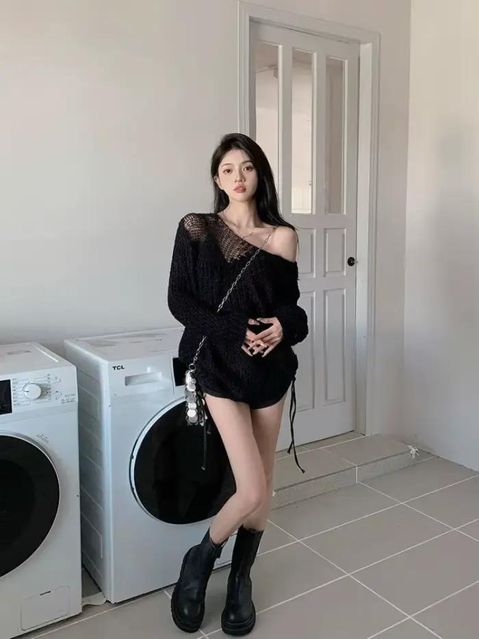 Pull creux à manches longues pour femmes