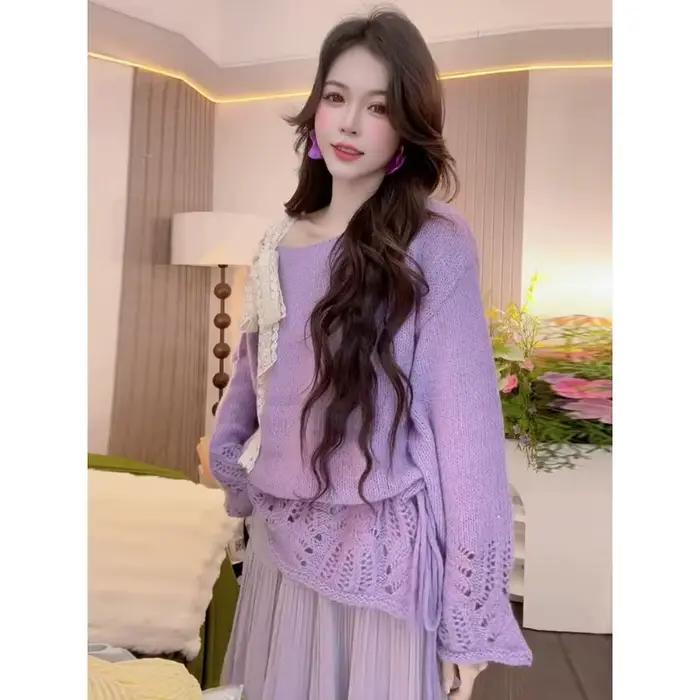 Pull à nœud papillon ajouré pour femmes
