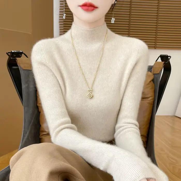 Half-high Striped Sweater for Women One-line Ready-to-wear Seamless Bottoming Shirt