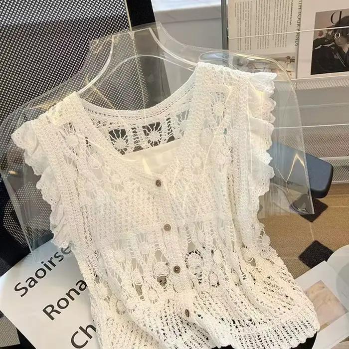 Gilet en Crochet à fleurs pour femmes