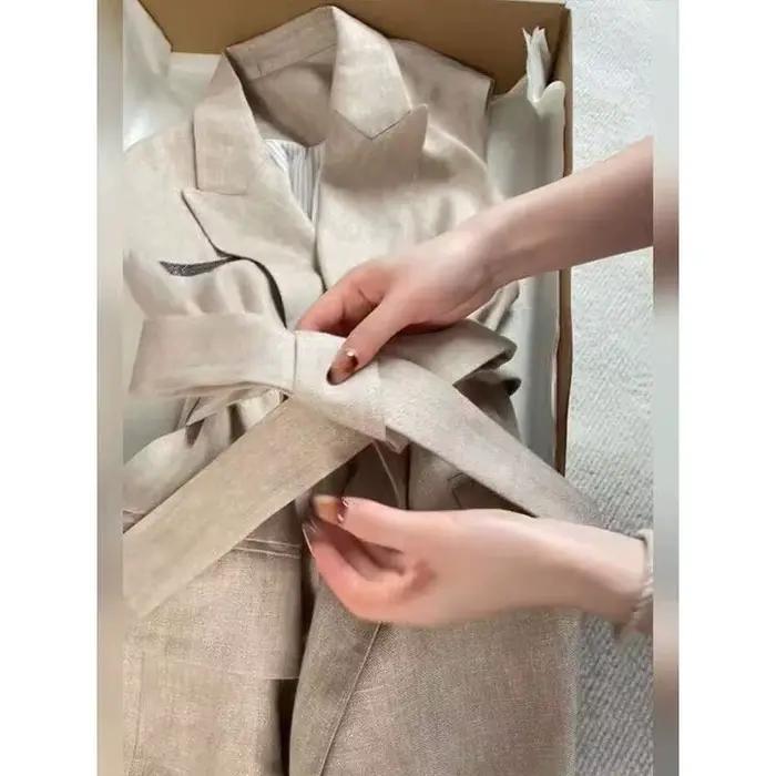 Gilet froncé à la taille en lin blanc pour femmes