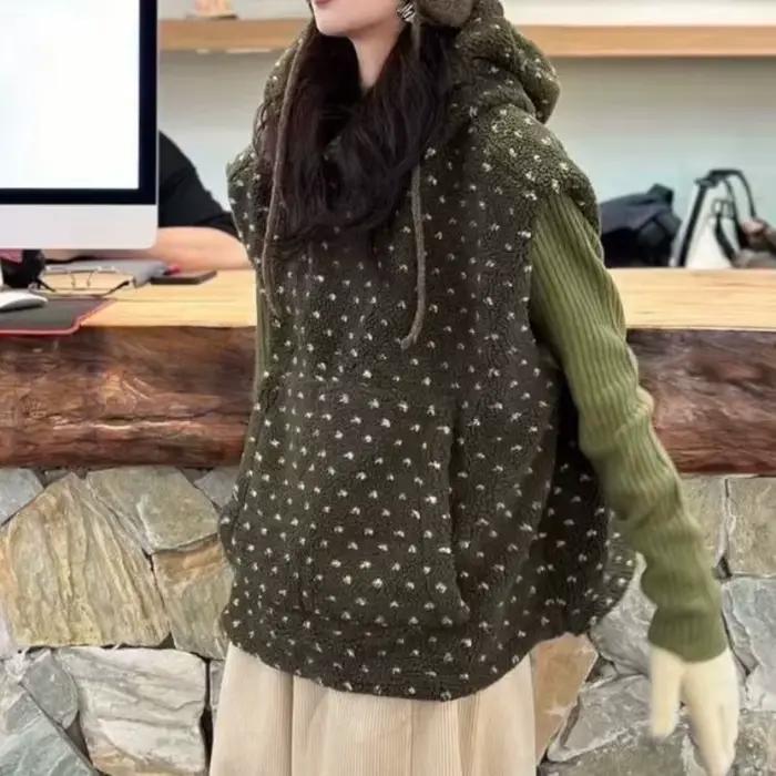 Gilet chaud à capuche en laine d'agneau artificielle pour femme