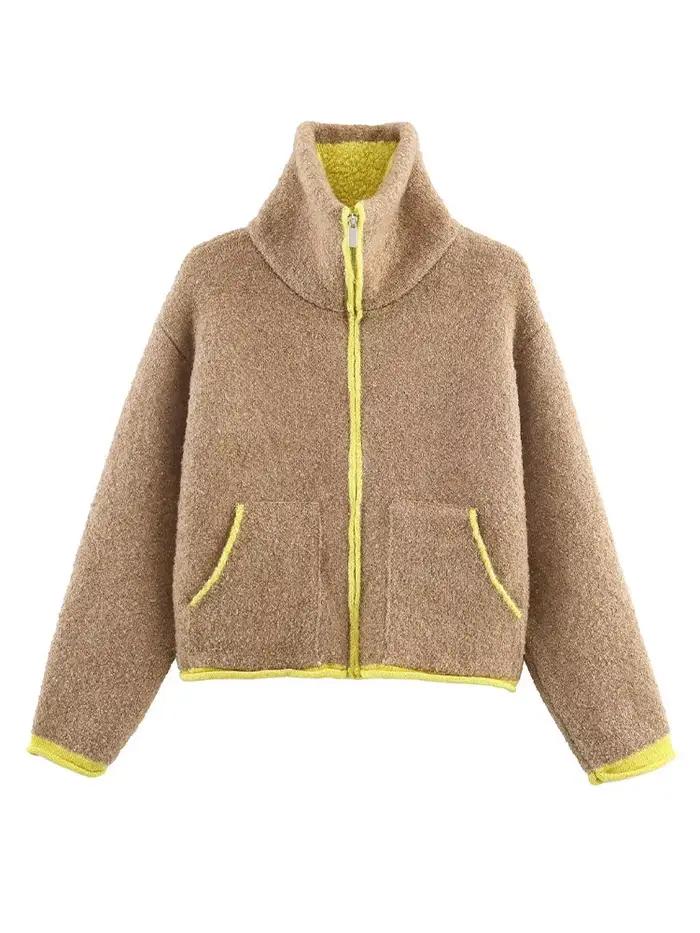 Veste courte en tricot à col haut et manches longues pour femme HH 2026