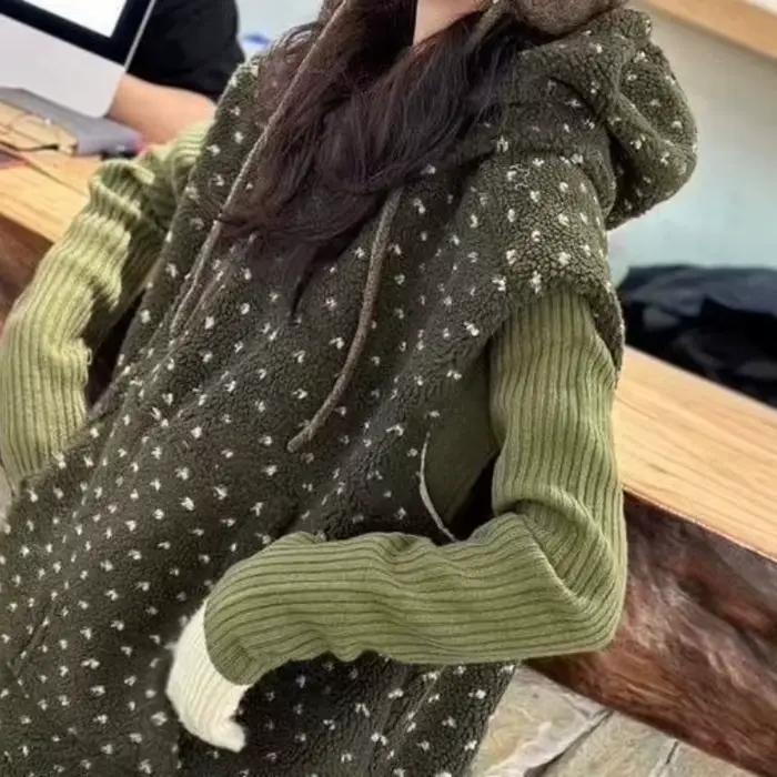 Gilet chaud à capuche en laine d'agneau artificielle pour femme