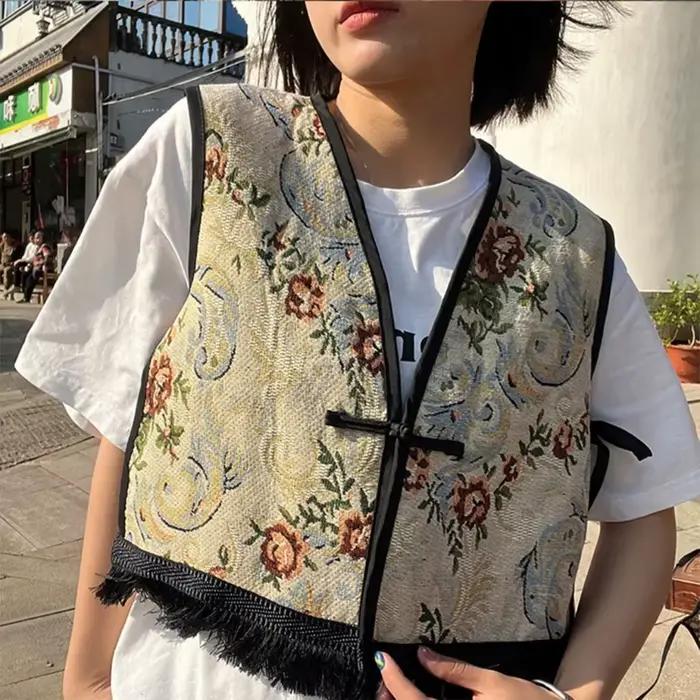 Cardigan Vintage à Imprimé Floral Brodé pour Vêtement Élégant