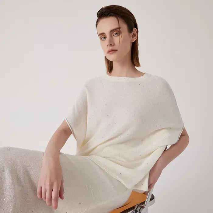 Boutique marque de luxe vêtements pour femmes été lâche tricoté pull lin soie grande taille chandails