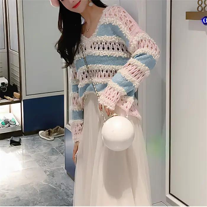 Pull rayé à manches longues pour femmes