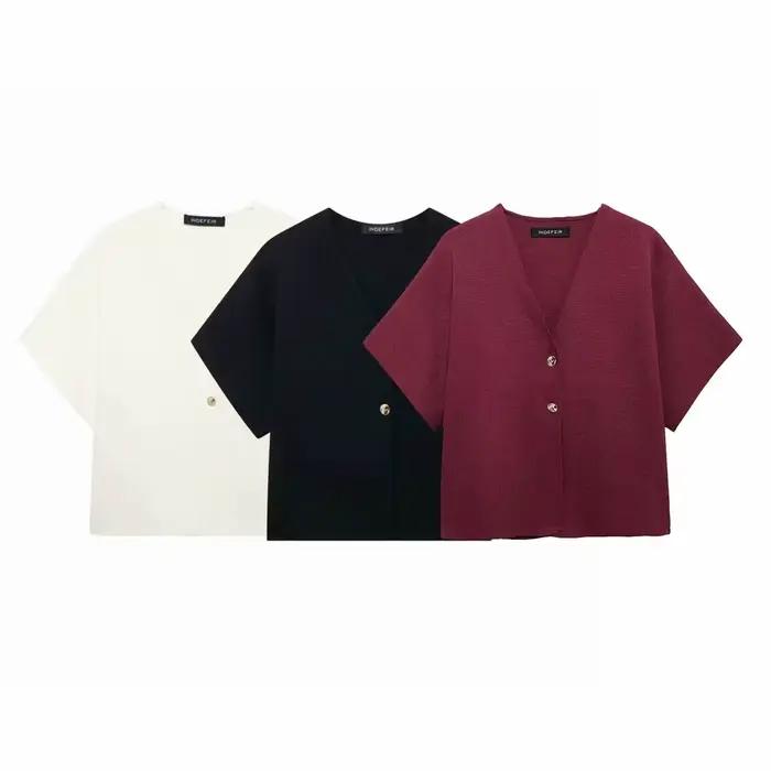 Gilet Élégant à Manches Courtes et Col en V pour Femme
