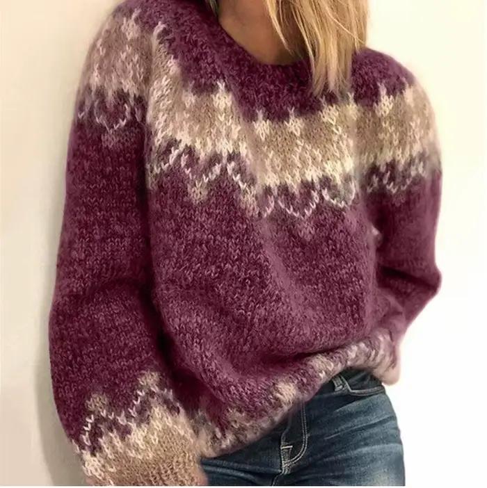 Pull patchwork à manches longues pour femmes