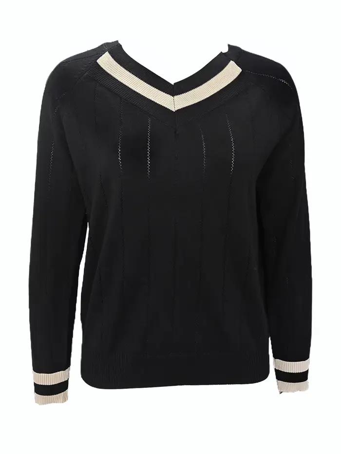 Vêtements pour femmes, pull noir à col en V