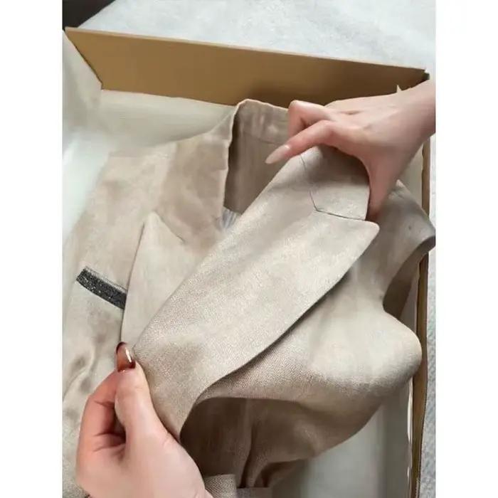 Gilet froncé à la taille en lin blanc pour femmes