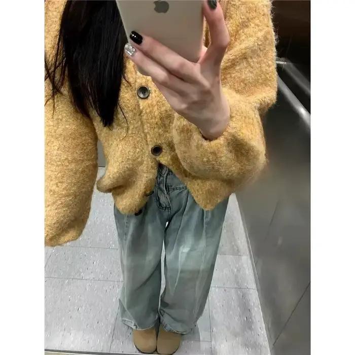 Cardigan en tricot pour femme, collection automne 2025, coupe courte et ample