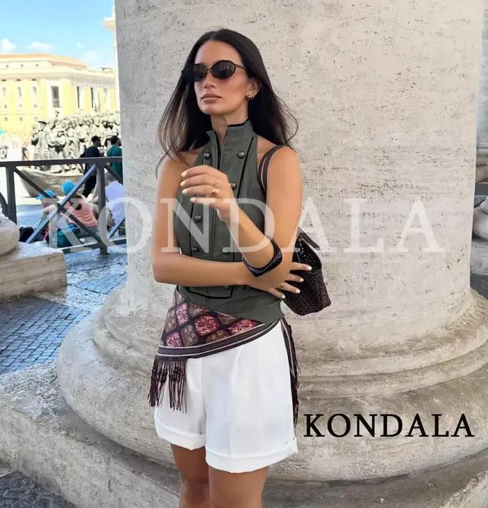 KONDALA Gilet Chic Vintage pour Femme avec Fermeture Éclair et Boutons