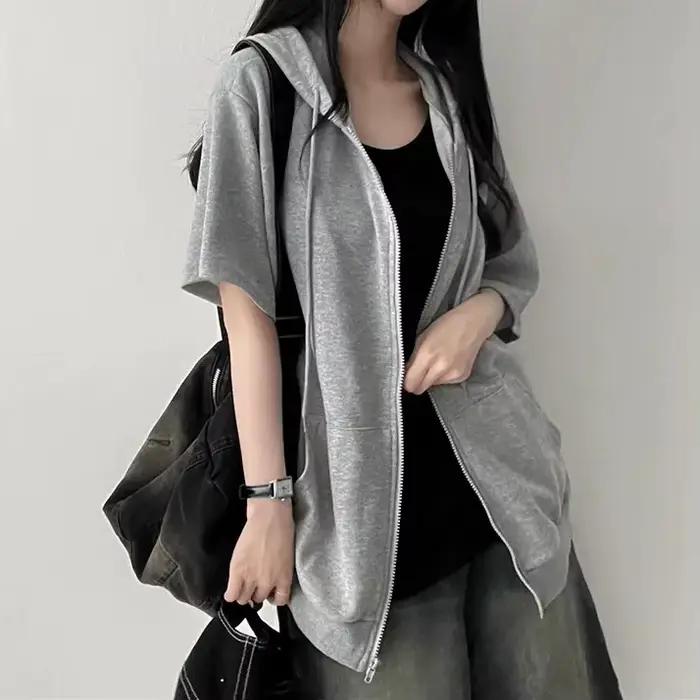 Femmes Zip Up Manteau Surdimensionné Sweatshirt Y2k Pull À Capuche