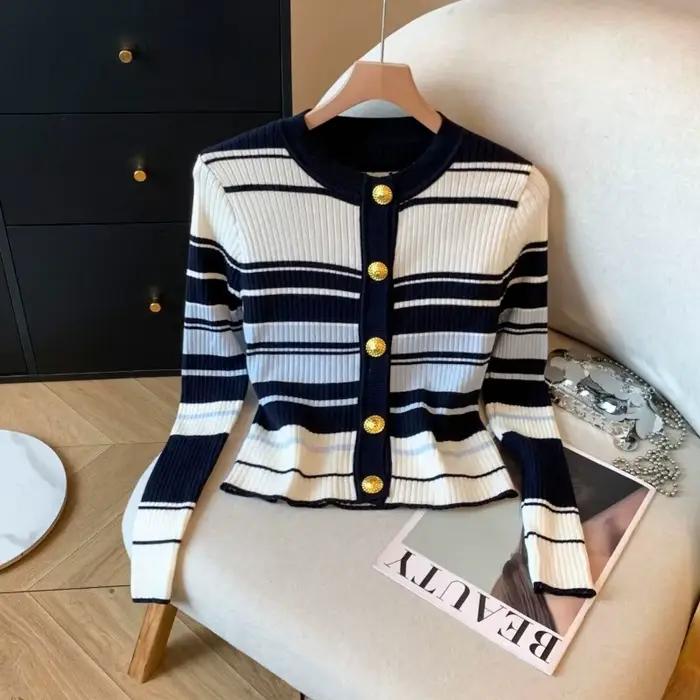 Pull rayé de couleur contrastée pour femmes