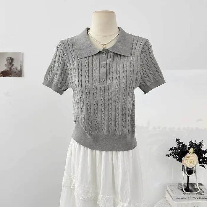 Pull tricoté à col polo pour femme