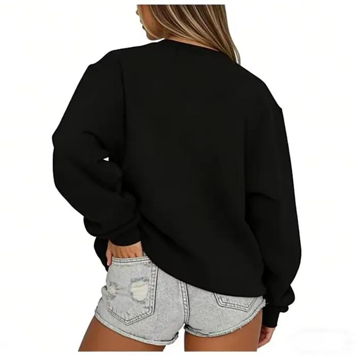 Printemps automne femmes sweat quotidien pull décontracté couleur unie vêtements de sport confort haut col en o ample à manches longues sweat-shirt