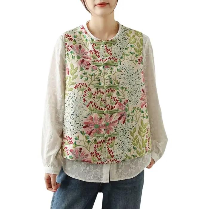 Gilet ample brodé floral style décontracté vintage pour femmes grandes tailles confortable occassions spéciales et quotidiennes