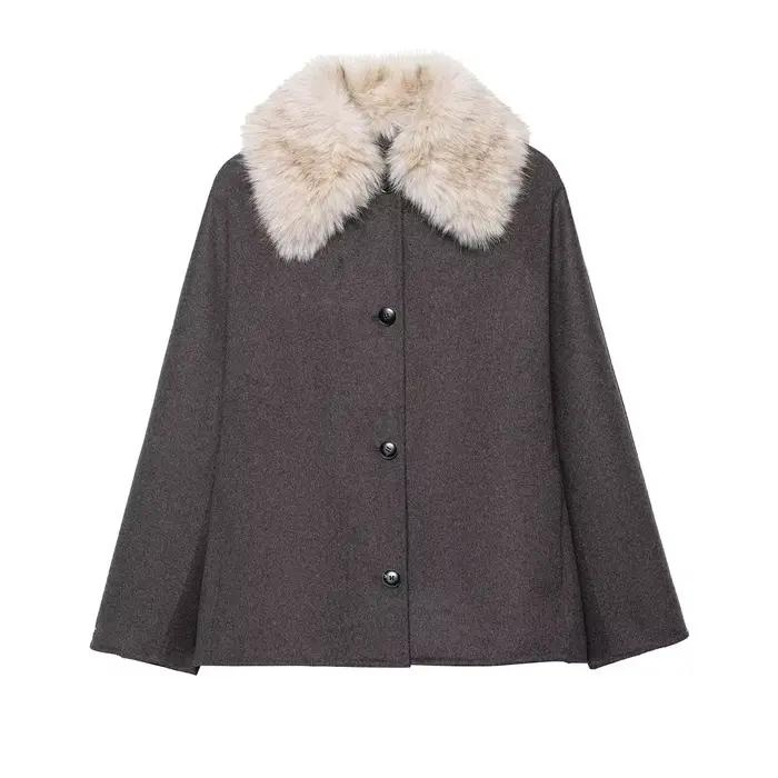 Veste à col en fausse fourrure pour femme