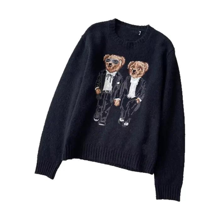 Pull tricoté ample à manches longues avec broderie ours