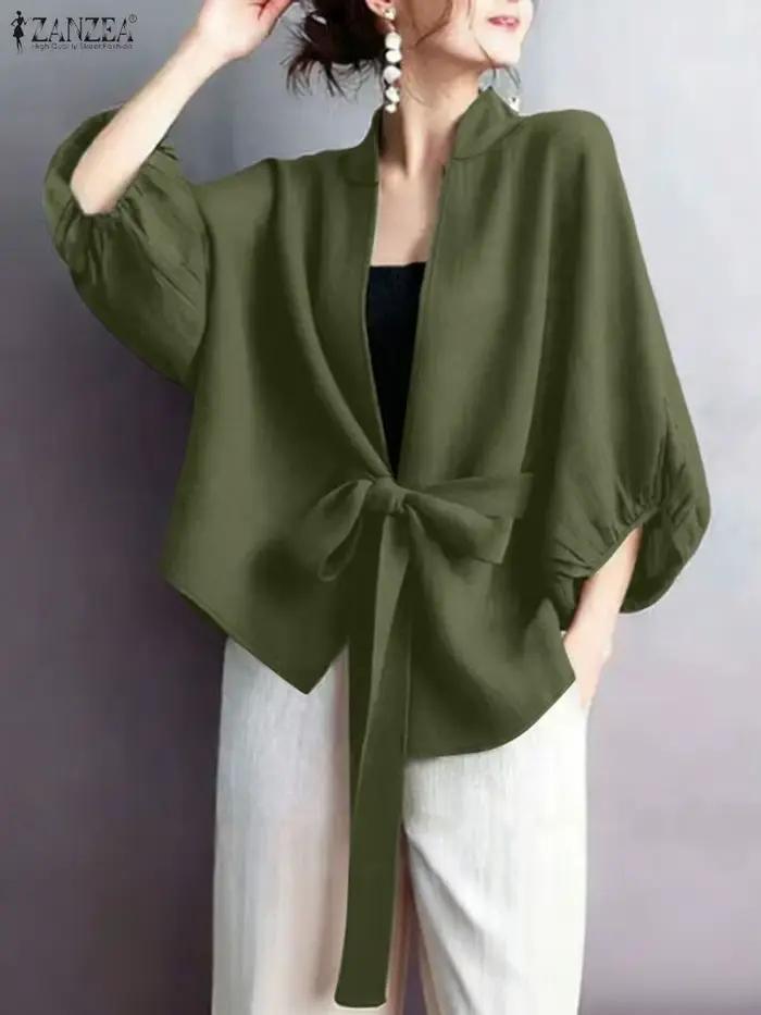 2025 ZANZEA élégant col en V lanterne manches Cardigan chemise automne haut pour femme