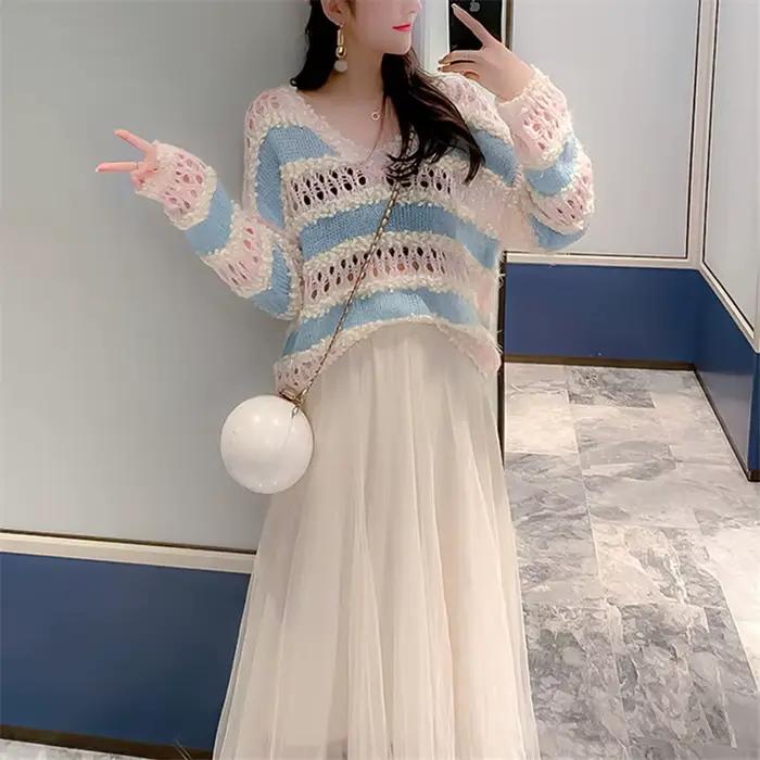 Pull rayé à manches longues pour femmes