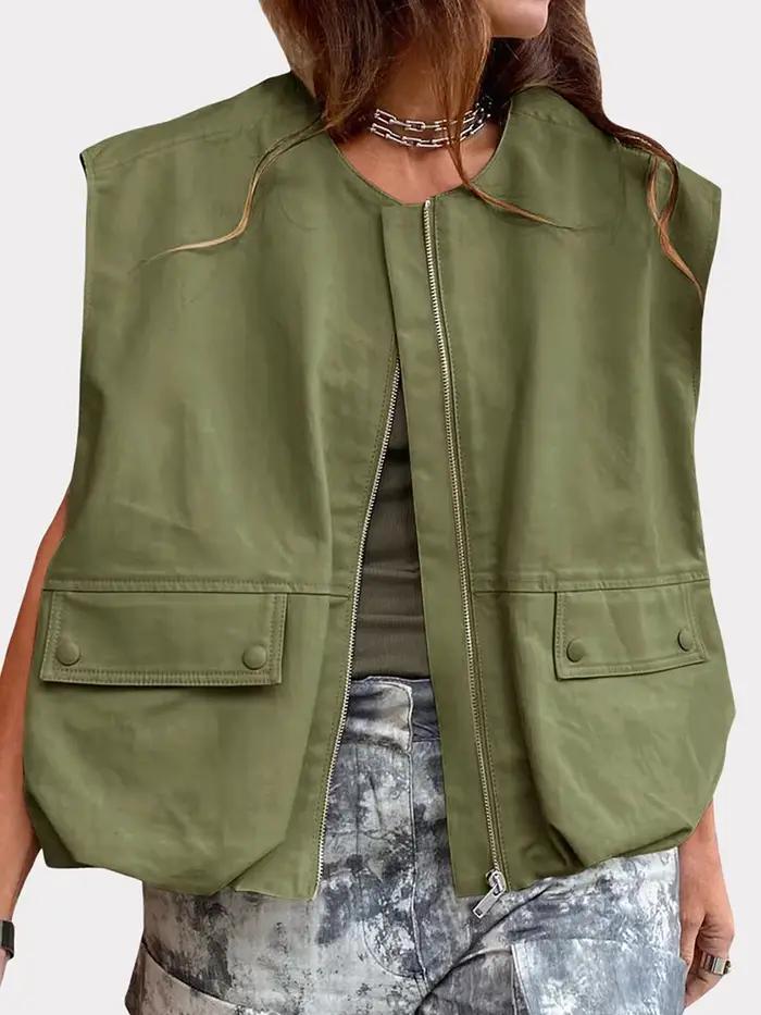 Gilets cargo à col rond pour femmes