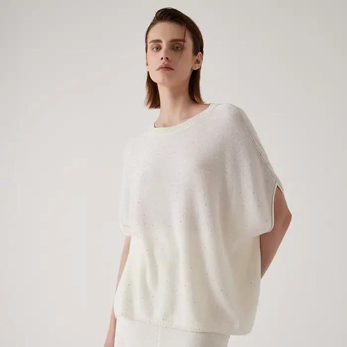 Boutique marque de luxe vêtements pour femmes été lâche tricoté pull lin soie grande taille chandails