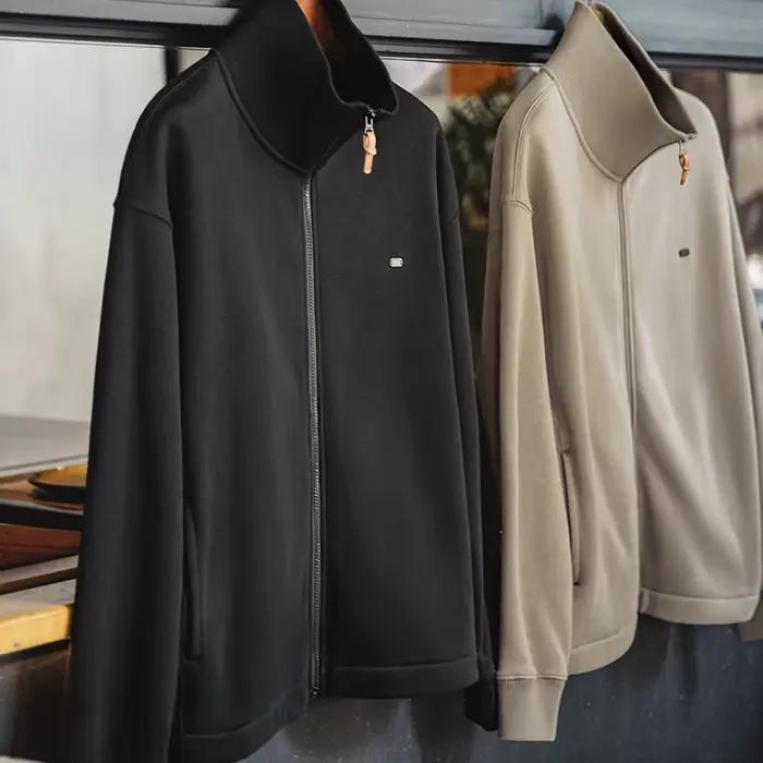 Maden Veste masculine à col haut chaude Doublure polaire épaisse vêtement extérieur Cardigan sportif style décontracté Veste tennis rétro