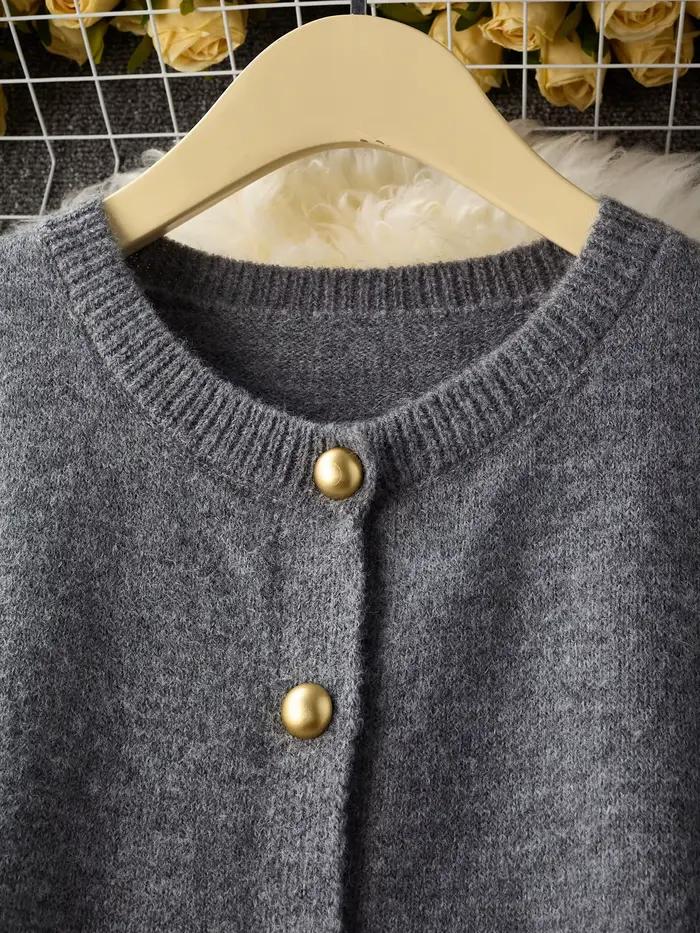 Cardigan tricoté élégant à col rond pour femme